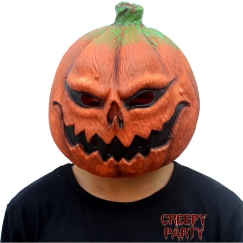 CreepyParty Deluxe Latex Pumpkin Mask – Halloween Costume Prop 🎃